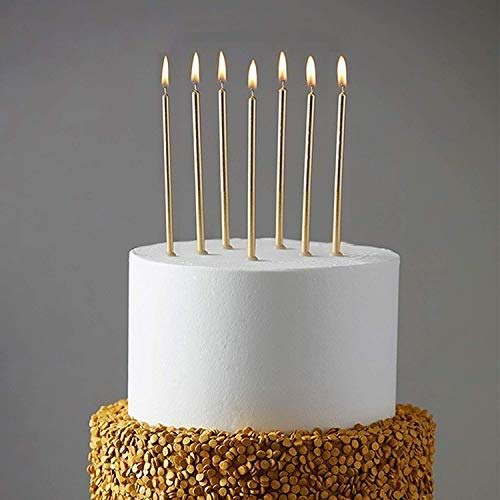 Gold Long Stick Candle Metallic Cake Cupcake Candles Cake Candles for Birthday, Wedding Party and Cake Decoration Pack of 6
