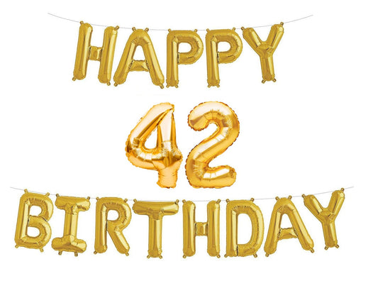 Happy 42nd Birthday Foil Balloon Combo Party Decoration for Anniversary Celebration 16 Inches