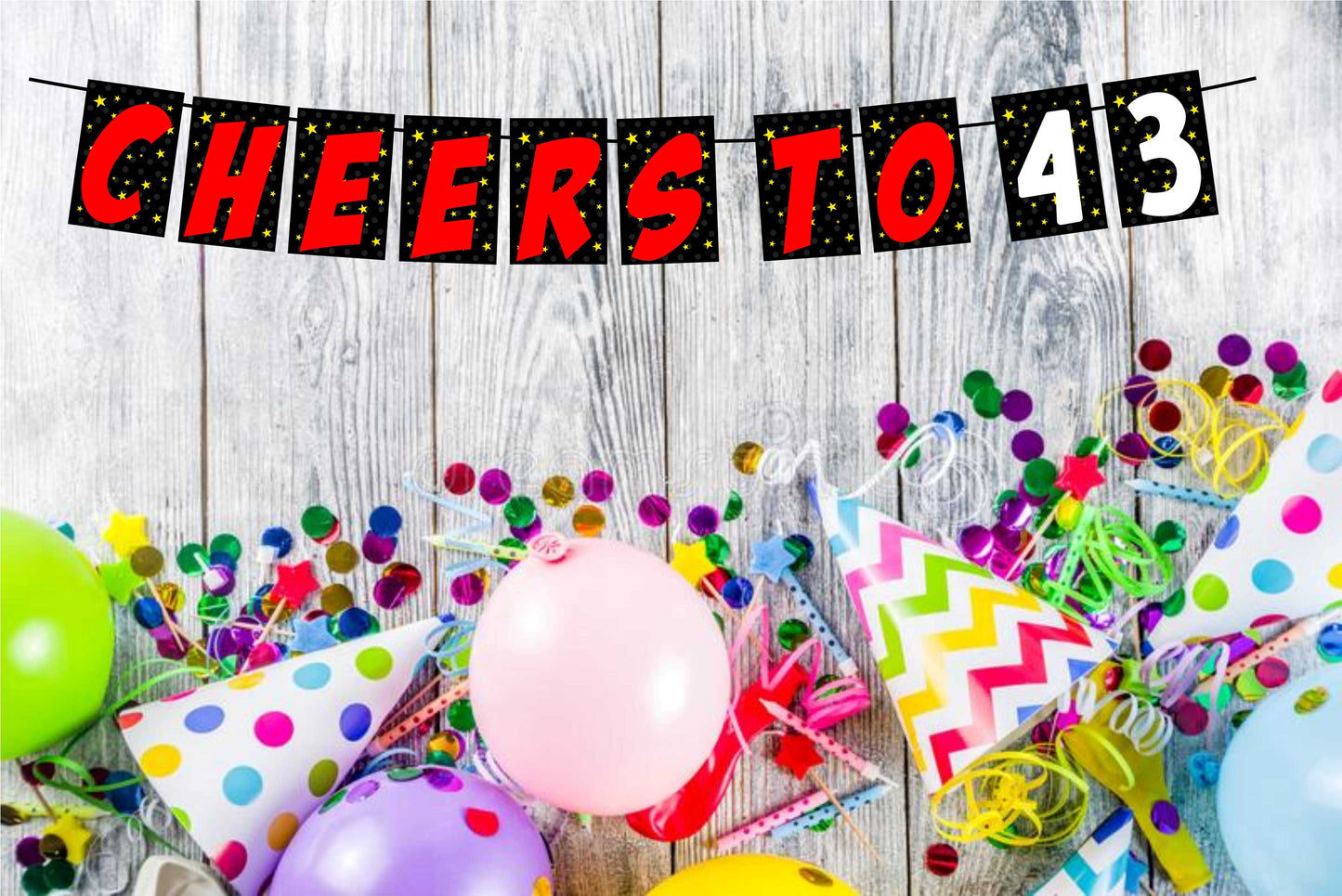 Cheers to 43 Birthday Banner for Photo Shoot Backdrop and Theme Party