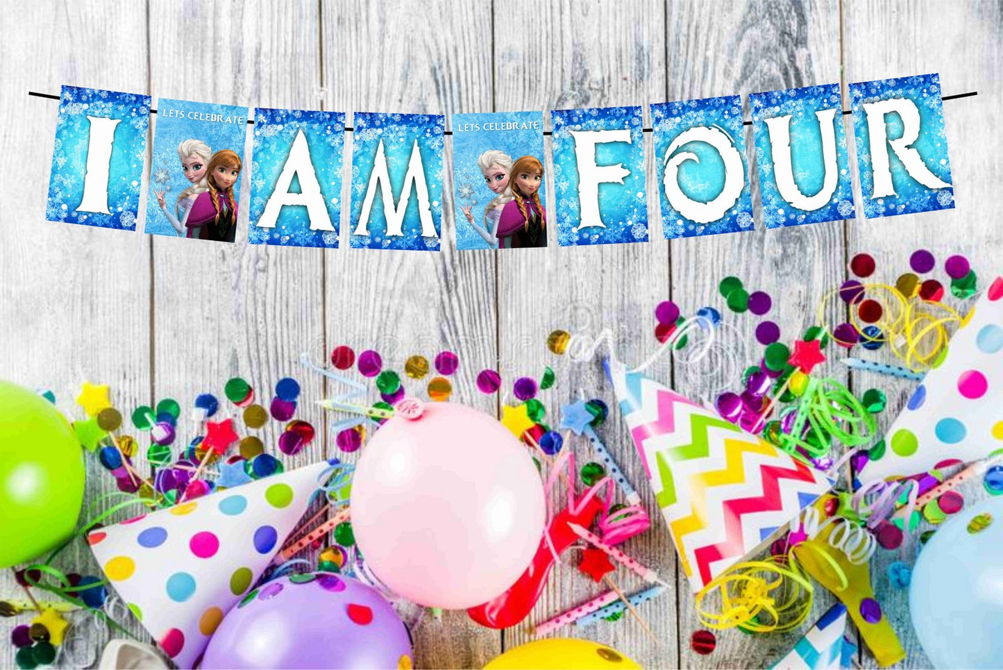 Frozen Theme I Am Four 4th Birthday Banner for Photo Shoot Backdrop and Theme Party