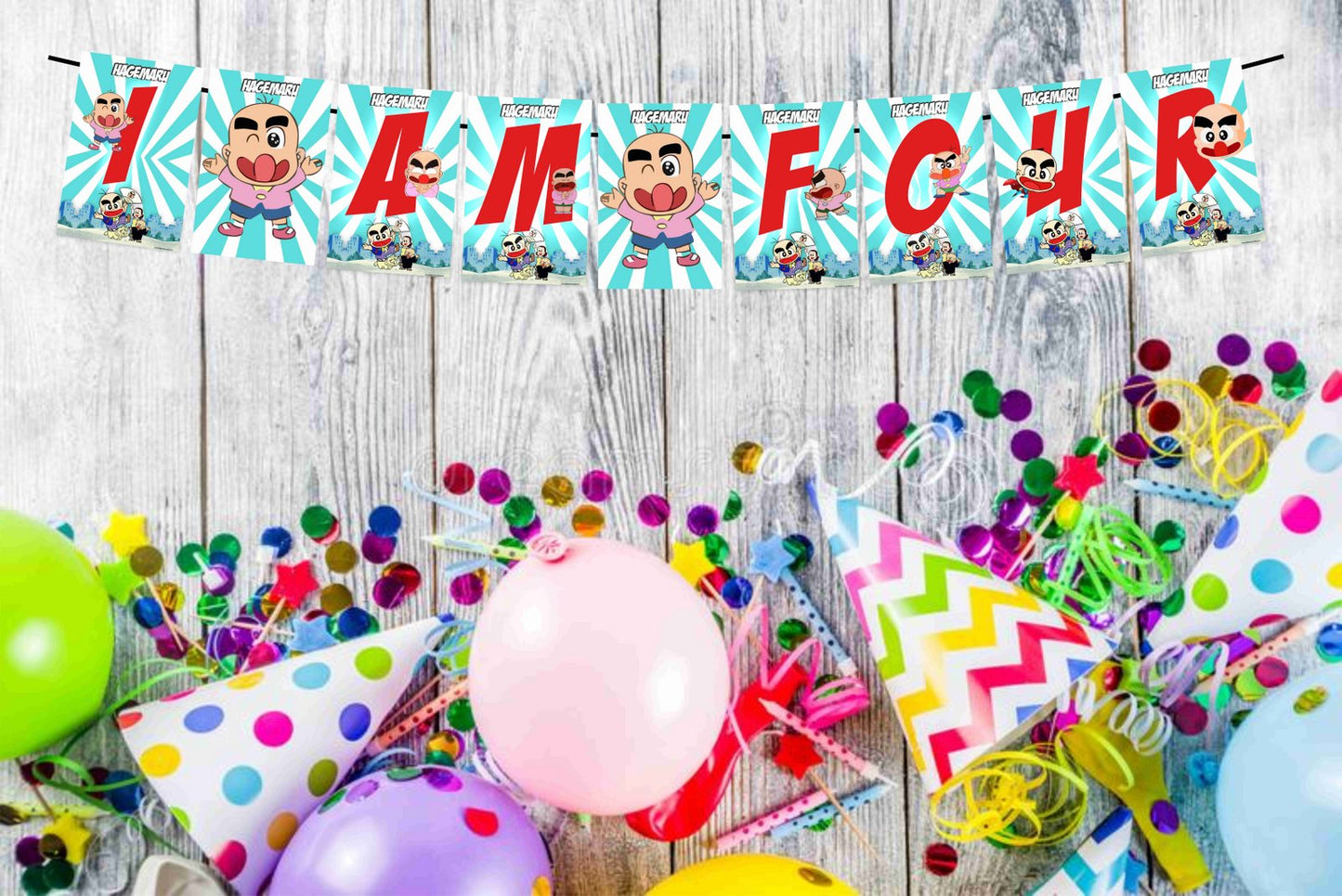 Haagemaru Theme I Am Four 4th Birthday Banner for Photo Shoot Backdrop and Theme Party