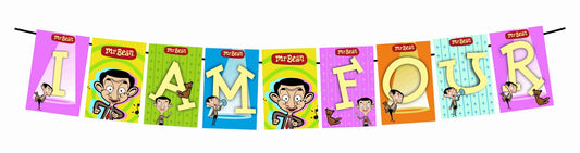 Mr Bean Theme I Am Four 4th Birthday Banner for Photo Shoot Backdrop and Theme Party