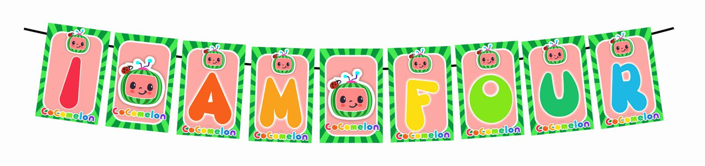 Cocomelon Theme I Am Four 4th Birthday Banner for Photo Shoot Backdrop and Theme Party
