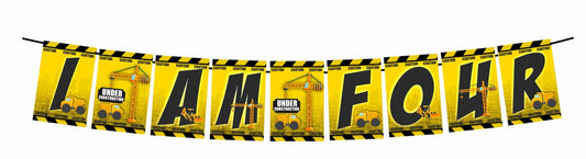Construction Theme I Am Four 4th Birthday Banner for Photo Shoot Backdrop and Theme Party