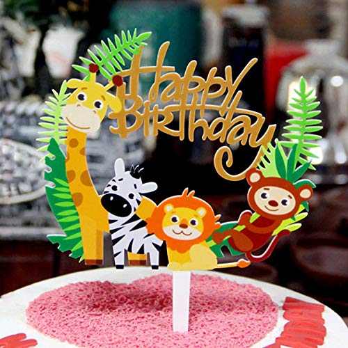 Acrylic Jungle Animals  Happy Birthday Cake Topper | Cake Supplies Decorations