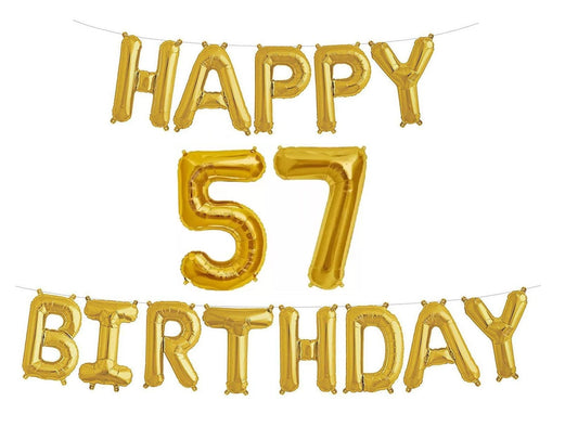 Happy 57th Birthday Foil Balloon Combo Party Decoration for Anniversary Celebration 16 Inches