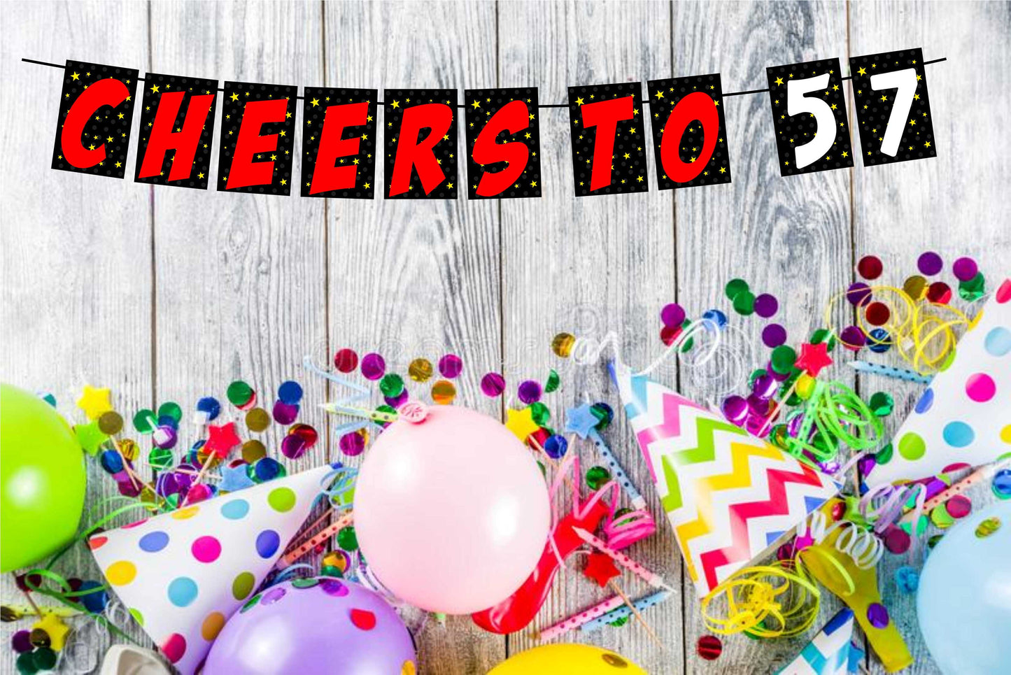 Cheers to 57 Birthday Banner for Photo Shoot Backdrop and Theme Party