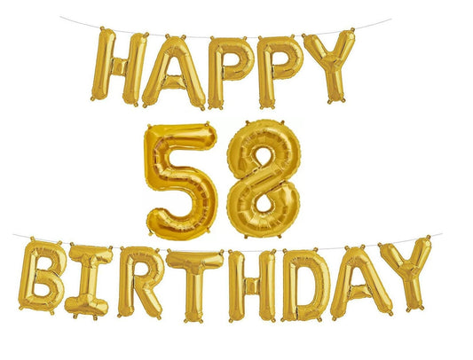 Happy 58th Birthday Foil Balloon Combo Party Decoration for Anniversary Celebration 16 Inches