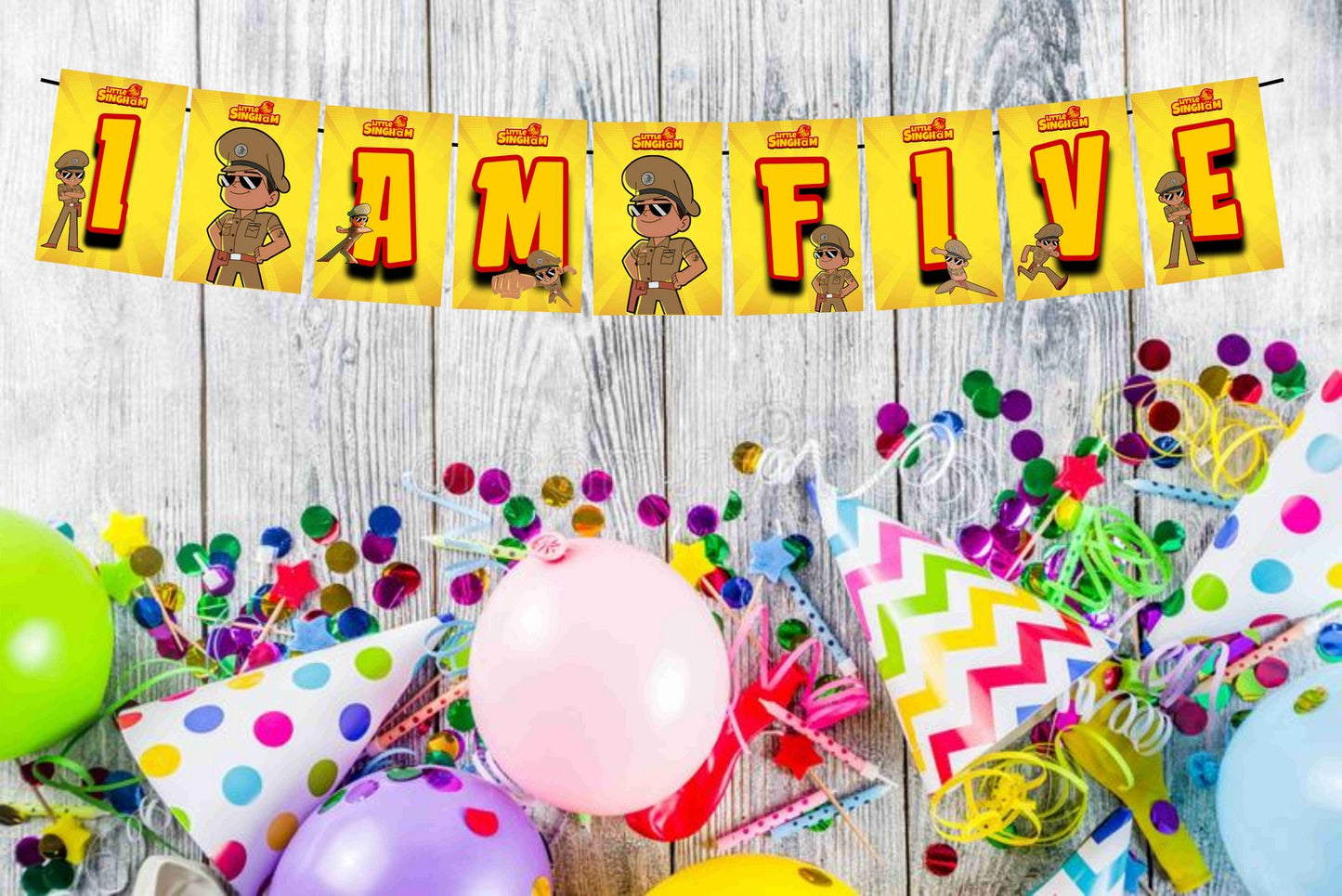 Little Singham I Am Five 5th Birthday Banner for Photo Shoot Backdrop and Theme Party