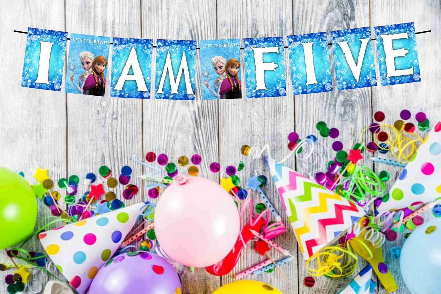 Frozen Theme I Am Five 5th Birthday Banner for Photo Shoot Backdrop and Theme Party