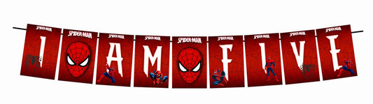 Spider Theme I Am Five 5th Birthday Banner for Photo Shoot Backdrop and Theme Party