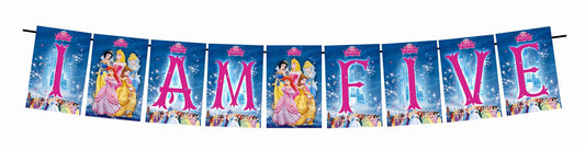 Castle Princess Theme I Am Five 5th Birthday Banner for Photo Shoot Backdrop and Theme Party