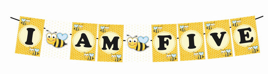 HoneyBee Theme I Am Five 5th Birthday Banner for Photo Shoot Backdrop and Theme Party