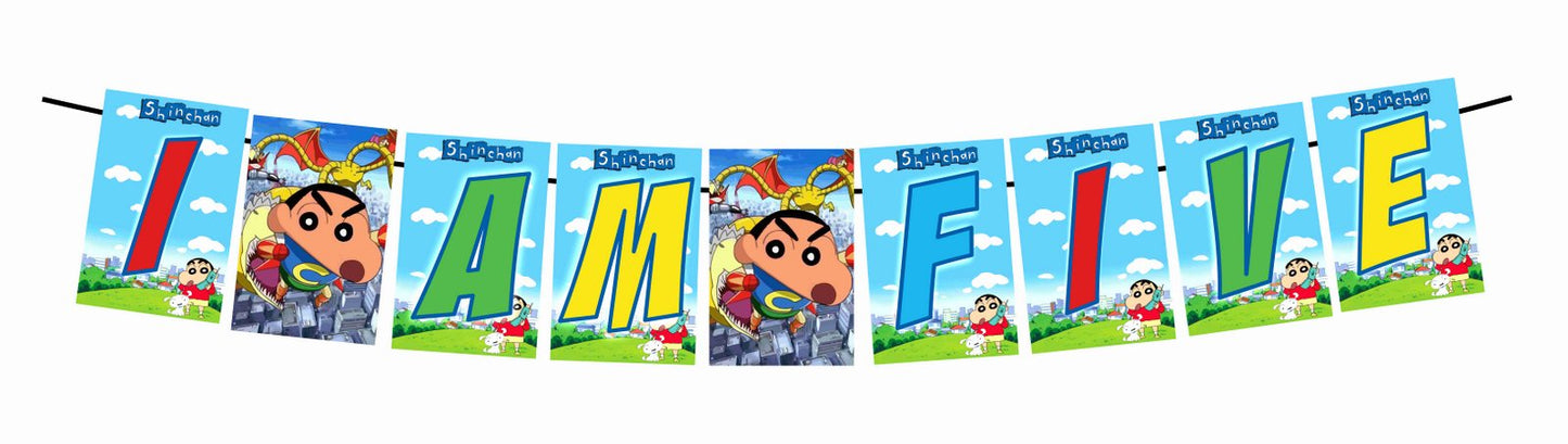 Shinchan Theme I Am Five 5th Birthday Banner for Photo Shoot Backdrop and Theme Party