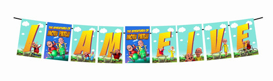 Motu Patlu Theme I Am Five 5th Birthday Banner for Photo Shoot Backdrop and Theme Party