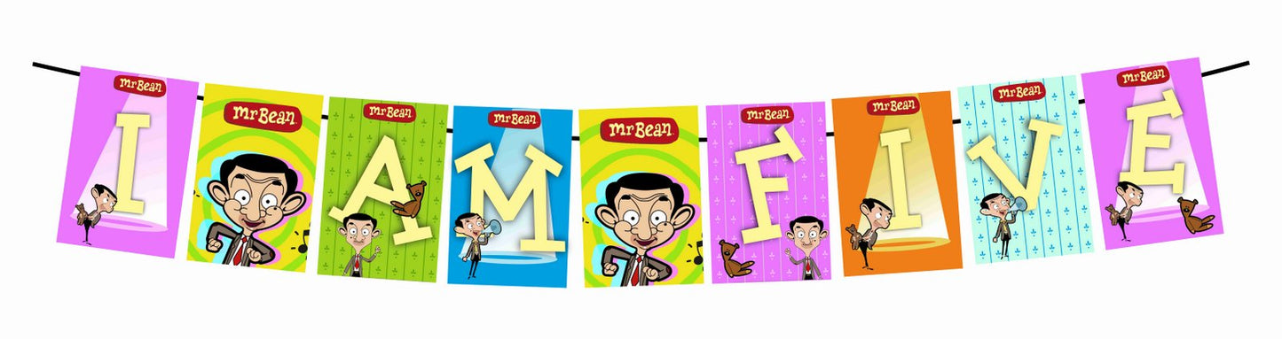 Mr Bean Theme I Am Five 5th Birthday Banner for Photo Shoot Backdrop and Theme Party