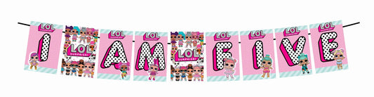 LOL Theme I Am Five 5th Birthday Banner for Photo Shoot Backdrop and Theme Party
