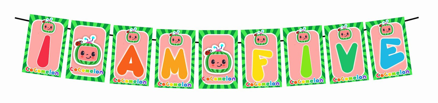 Cocomelon Theme I Am Five 5th Birthday Banner for Photo Shoot Backdrop and Theme Party