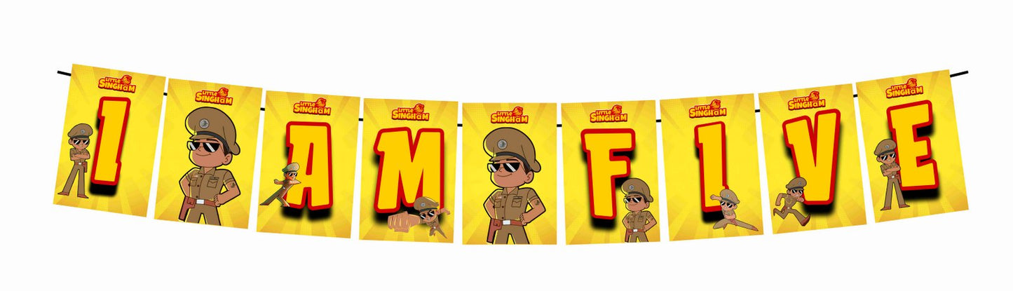 Little Singham I Am Five 5th Birthday Banner for Photo Shoot Backdrop and Theme Party