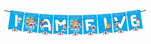 Doremon Theme I Am Five 5th Birthday Banner for Photo Shoot Backdrop and Theme Party