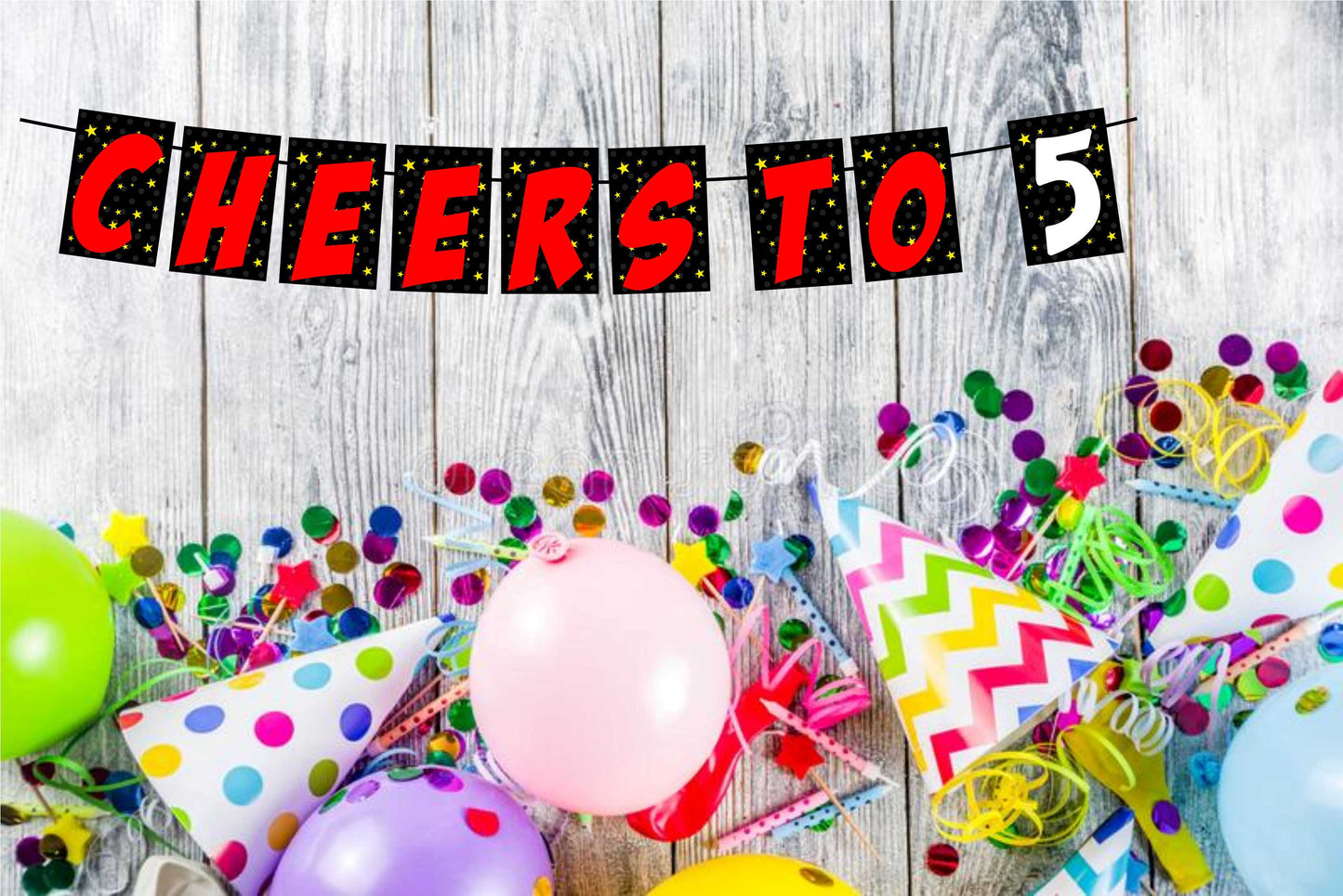 Cheers to 5 Fifth Birthday Banner for Photo Shoot Backdrop and Theme Party