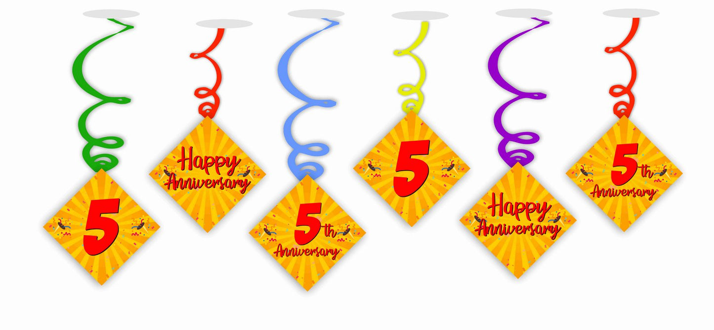 5th Anniversary Ceiling Hanging Swirls Decorations Cutout Festive Party Supplies (Pack of 6 swirls and cutout)