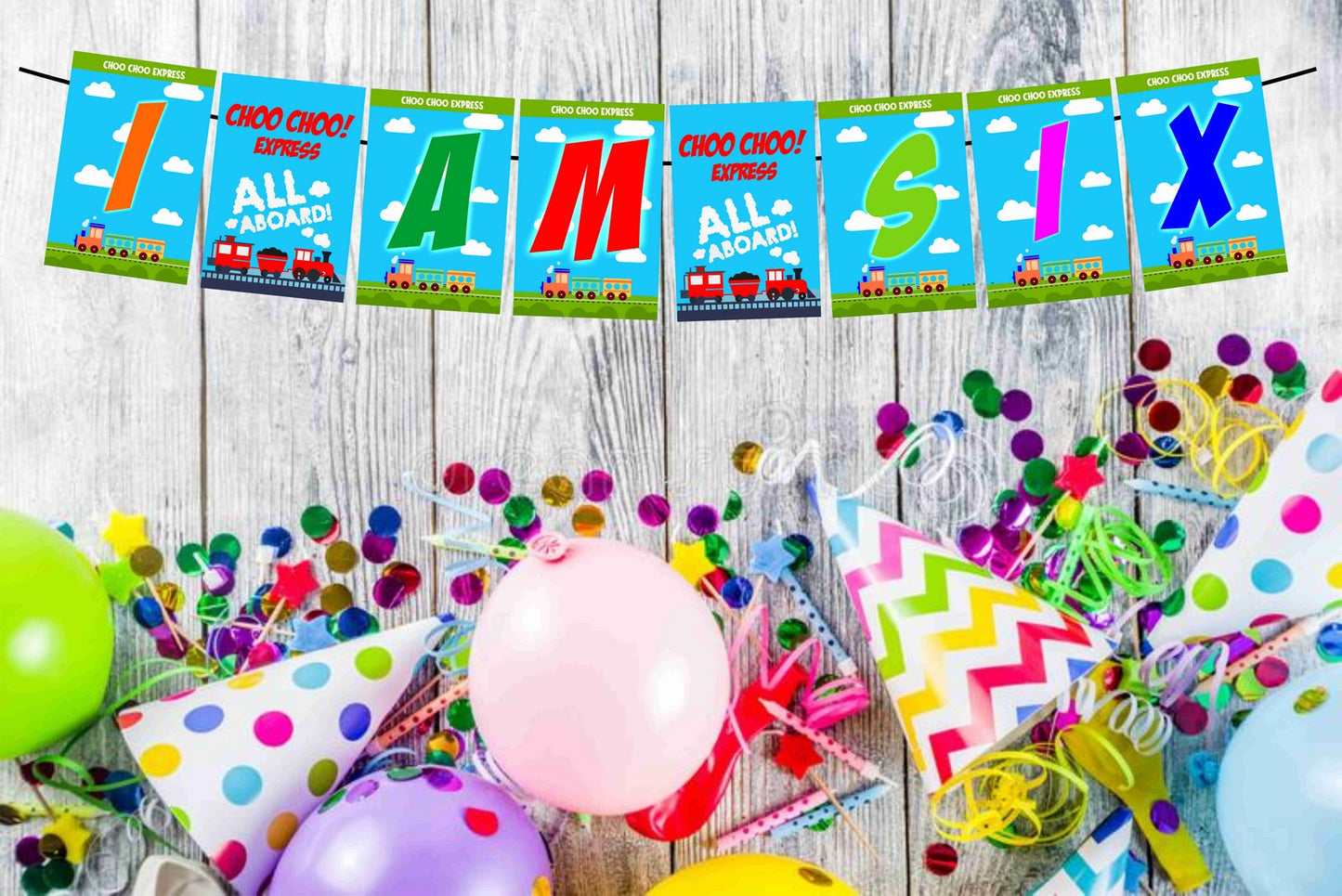 Train Theme I Am Six 6th Birthday Banner for Photo Shoot Backdrop and Theme Party