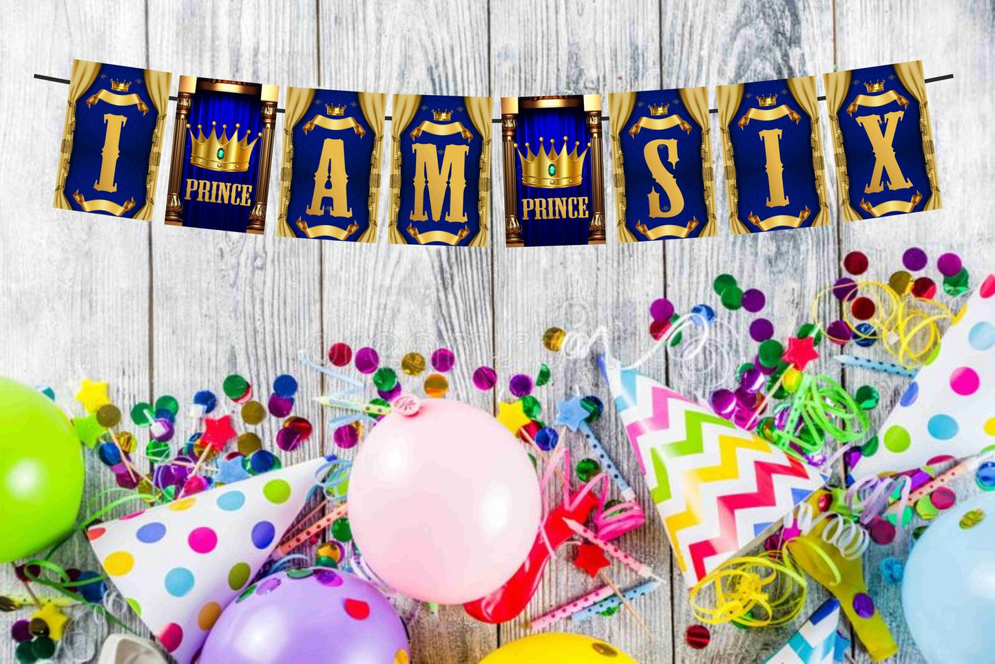 Prince Theme I Am Six 6th Birthday Banner for Photo Shoot Backdrop and Theme Party