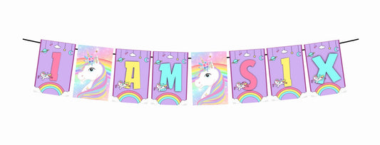 Unicorn Theme I Am Six 6th Birthday Banner for Photo Shoot Backdrop and Theme Party