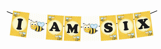 HoneyBee Theme I Am Six 6th Birthday Banner for Photo Shoot Backdrop and Theme Party