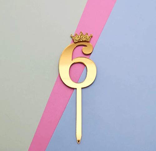 Number 6 Golden Acrylic Shiny Cake Topper | for Wedding Anniversary Bridal Shower Bachelorette Party or Theme Parties | Birthday Cake Supplies Decorations