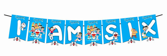 Doremon Theme I Am Six 6th Birthday Banner for Photo Shoot Backdrop and Theme Party