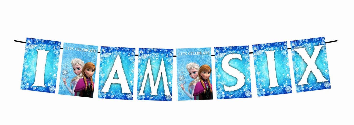 Frozen Theme I Am Six 6th Birthday Banner for Photo Shoot Backdrop and Theme Party