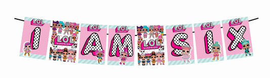 LOL Theme I Am Six 6th Birthday Banner for Photo Shoot Backdrop and Theme Party