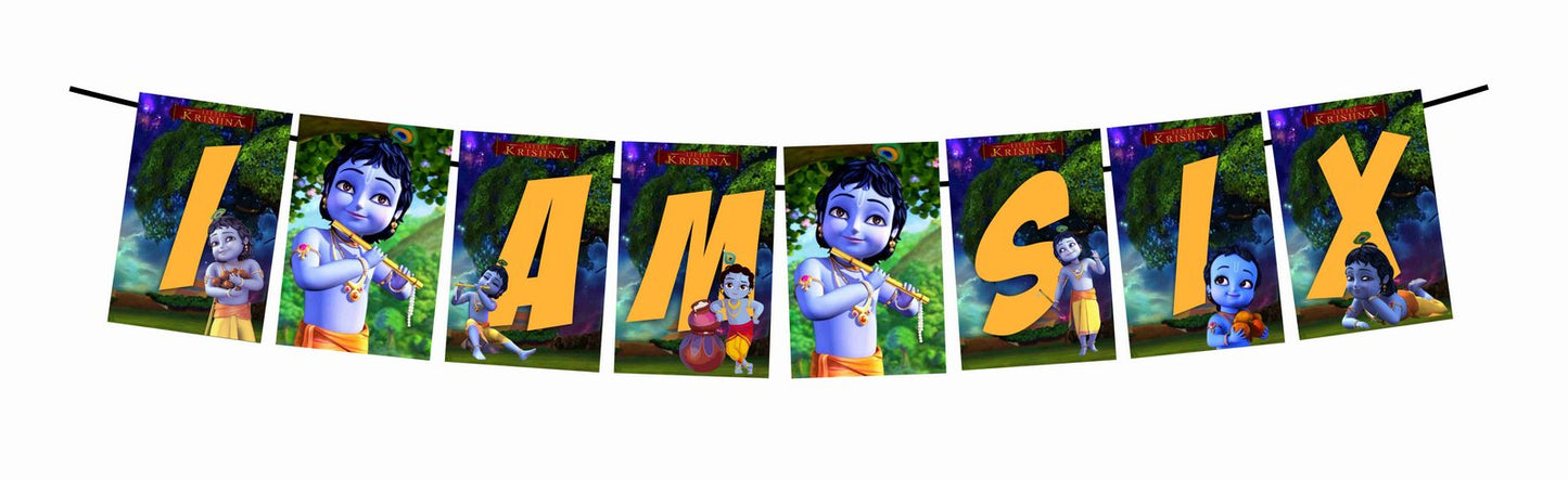 Little Krishna Theme I Am Six 6th Birthday Banner for Photo Shoot Backdrop and Theme Party