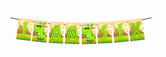 Dinosaur Theme I Am Six 6th Birthday Banner for Photo Shoot Backdrop and Theme Party