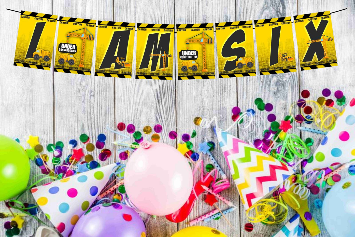 Construction Theme I Am Six 6th Birthday Banner for Photo Shoot Backdrop and Theme Party