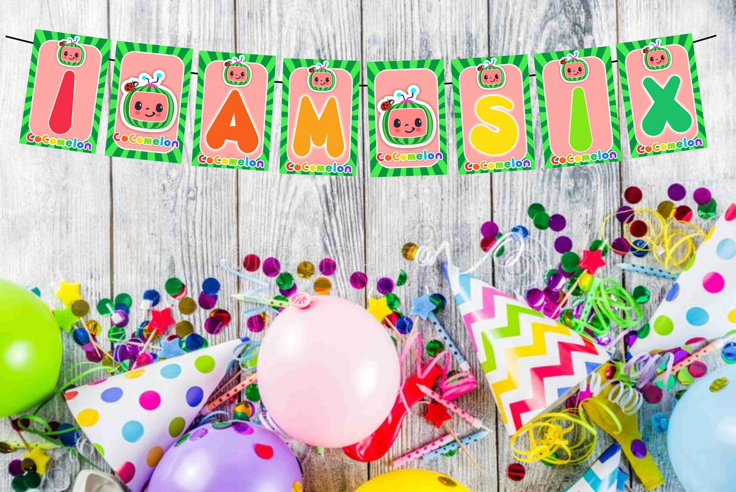 Cocomelon Theme I Am Six 6th Birthday Banner for Photo Shoot Backdrop and Theme Party