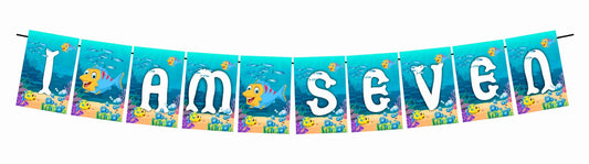 Ocean Underwater I Am Seven 7th Birthday Banner for Photo Shoot Backdrop and Theme Party