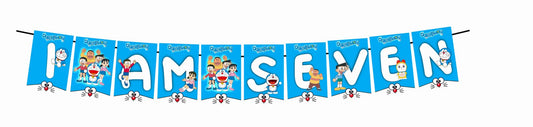 Doremon Theme I Am Seven 7th Birthday Banner for Photo Shoot Backdrop and Theme Party