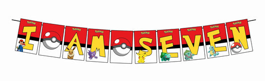 Pokemon I Am Seven 7th Birthday Banner for Photo Shoot Backdrop and Theme Party