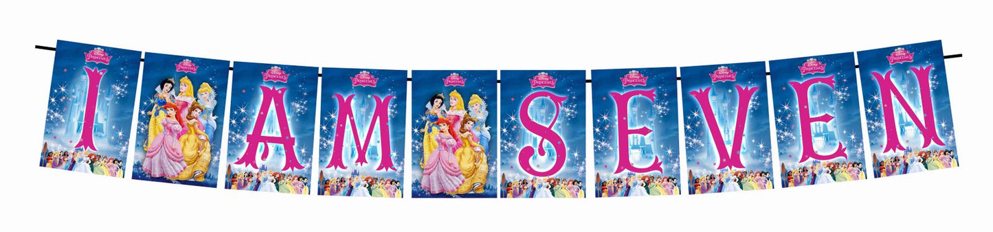 Castle Princess Theme I Am Seven 7th Birthday Banner for Photo Shoot Backdrop and Theme Party