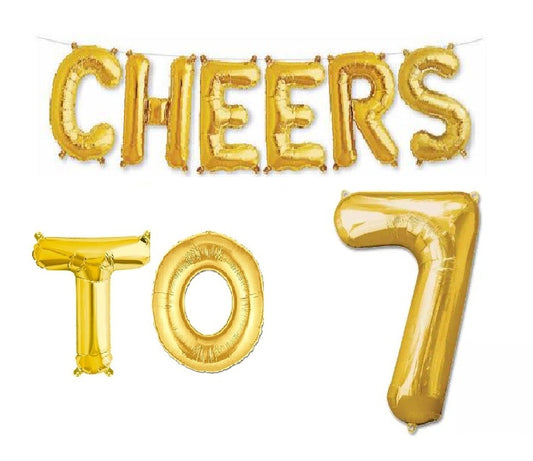Cheers to 7 Birthday Foil Balloon Combo Party Decoration for Anniversary Celebration 16 Inches