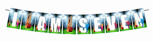 Cricket I Am Seven 7th Birthday Banner for Photo Shoot Backdrop and Theme Party