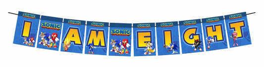 Sonic the Hedgehog I Am Eight 8th Birthday Banner for Photo Shoot Backdrop and Theme Party