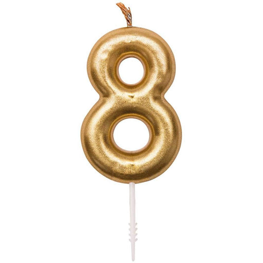 Number 8 Gold Birthday Candle – Gold Number Candle on Stick – Elegant Number Candles for Birthday Anniversary Wedding Party Pack of 1