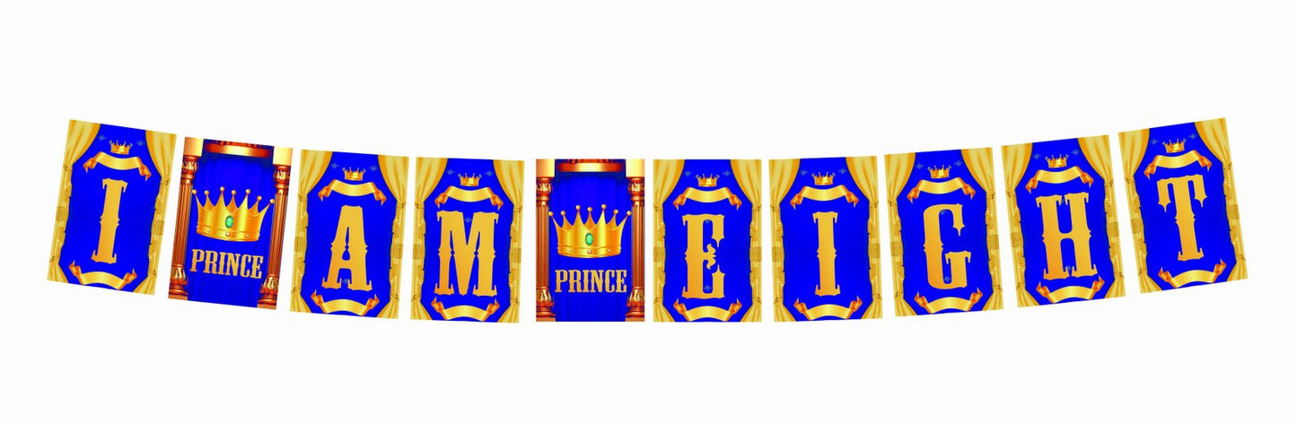 Prince Theme I Am Eight 8th Birthday Banner for Photo Shoot Backdrop and Theme Party