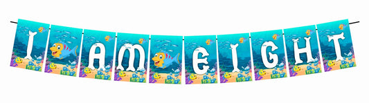 Ocean Underwater I Am Eight 8th Birthday Banner for Photo Shoot Backdrop and Theme Party