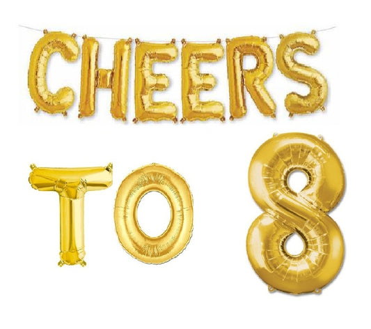 Cheers to 8 Birthday Foil Balloon Combo Party Decoration for Anniversary Celebration 16 Inches