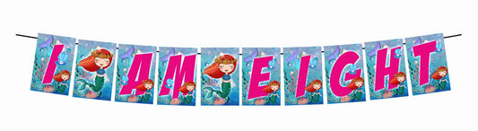 Mermaid Theme I Am Eight 8th Birthday Banner for Photo Shoot Backdrop and Theme Party